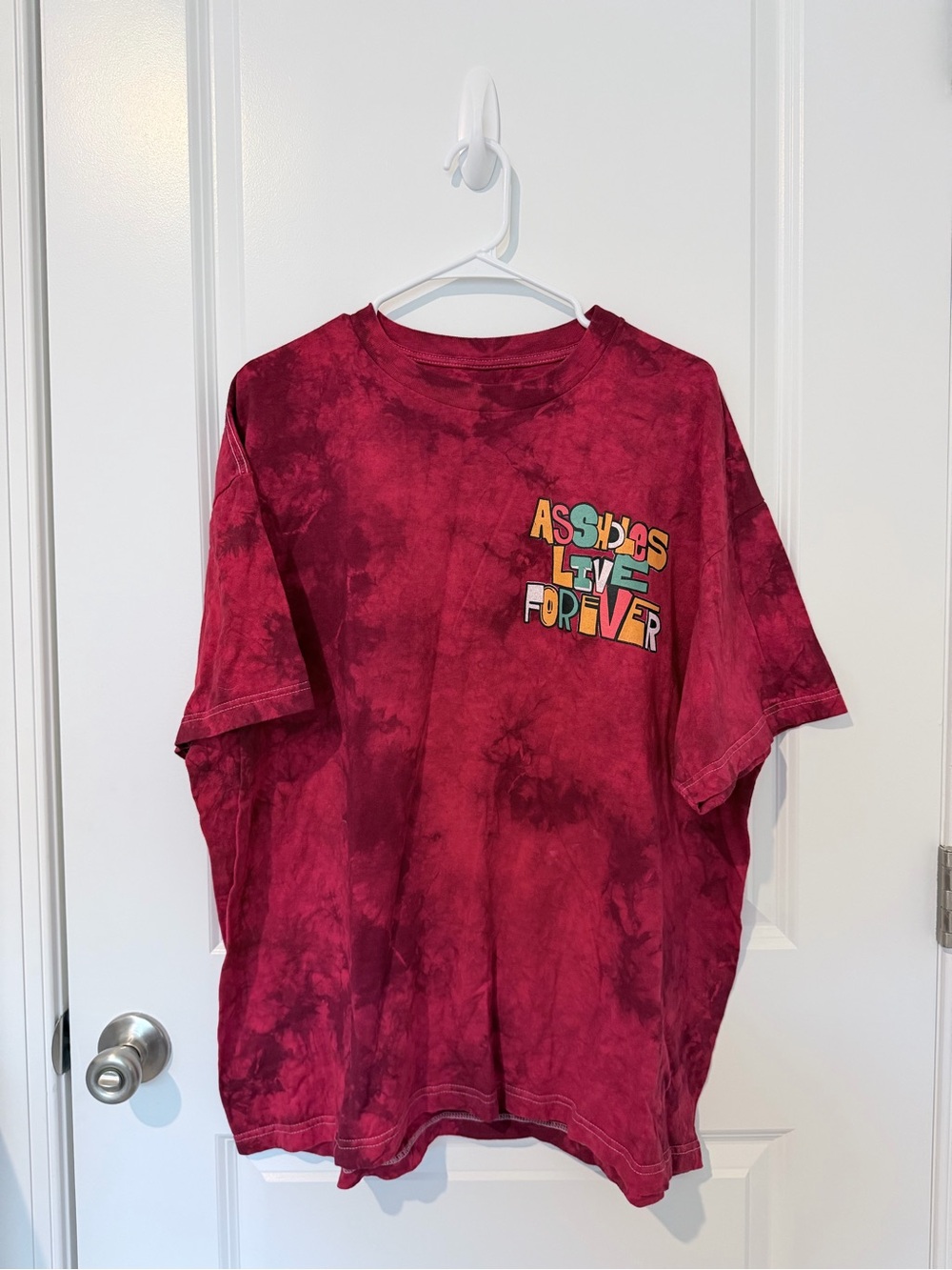Tie-Dye Short Sleeve Tee - Red with Colorful Chest Graphic